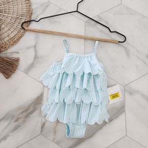 [ STARTING OUT] brand new w/ tags-,  girls size 12-18 month blue ruffle swimsuit
